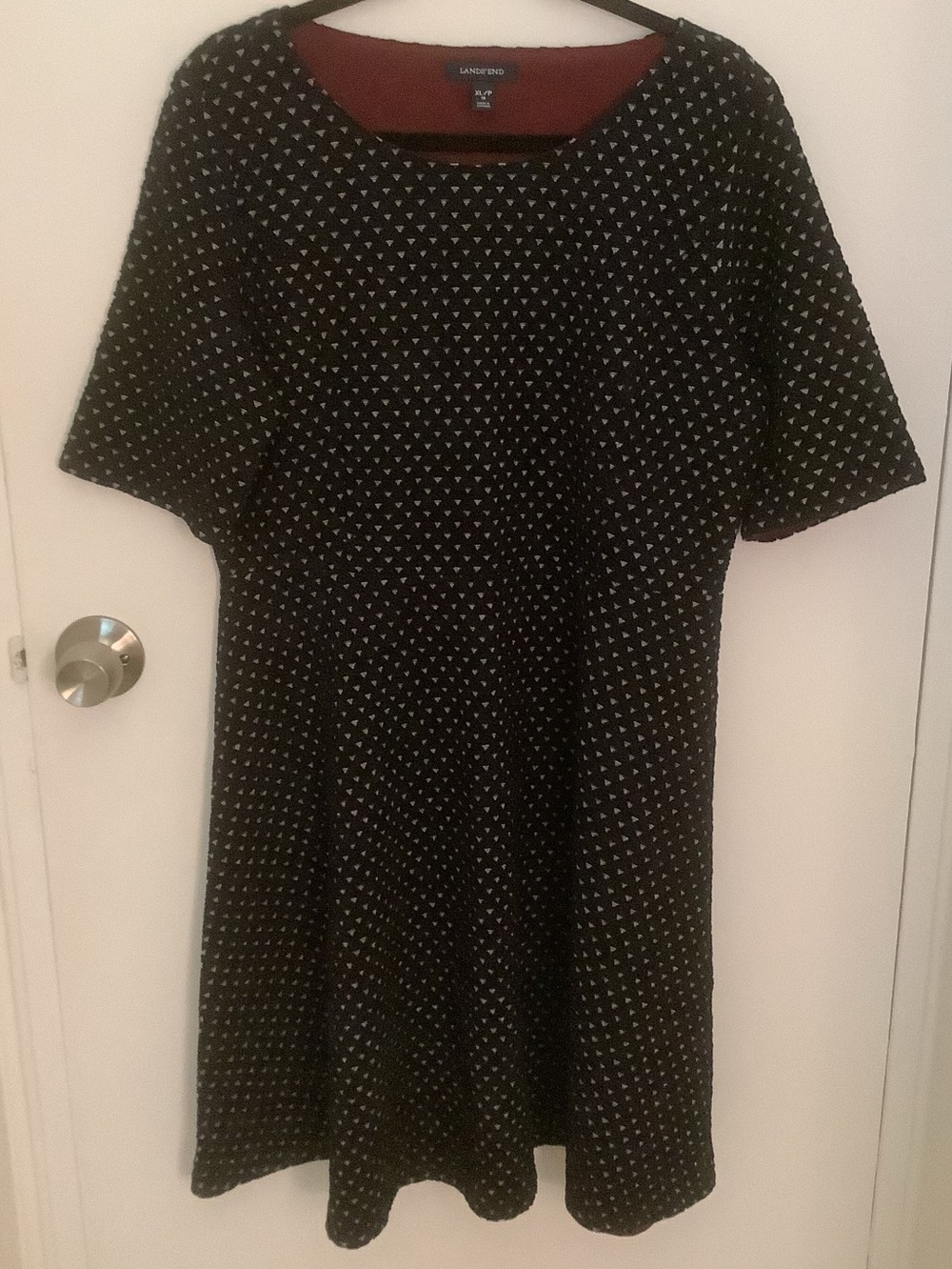 Lands' End Black Dot-Print Midi A-Line Dress